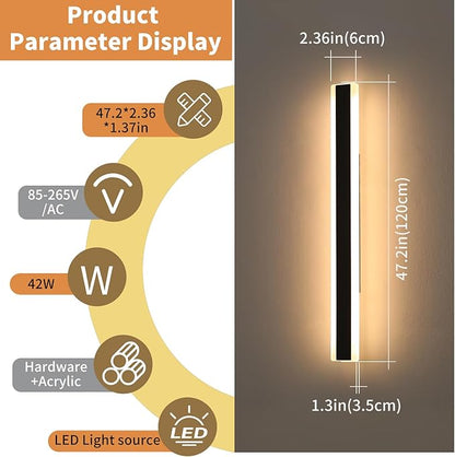 47inch Modern Wall Sconces, Long Linear Outdoor Wall Lights, 3 Color 3000K/4500K/6000K, IP65 Waterproof, Black Exterior Wall Light Fixture for House, Patio, Garage, Garden, House