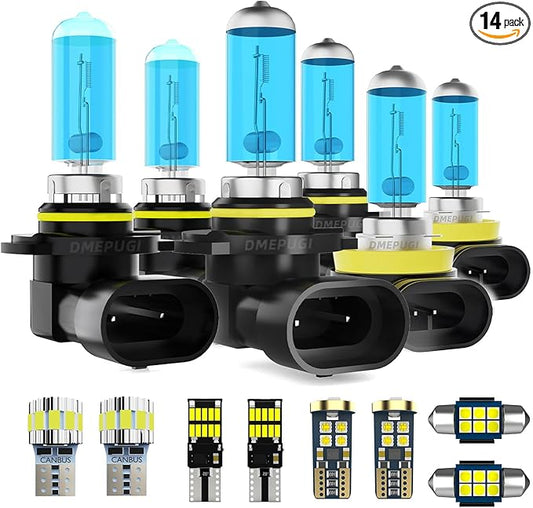 compatible with Toyota RAV4 2006-2012 Halogen Headlight Bulbs Interior Light Kit,9005/HB3/H10 High Beam + 9006 Low Beams + H11 Fog Lights+Interior Bulbs Package+License Plate Lights,14 Pack