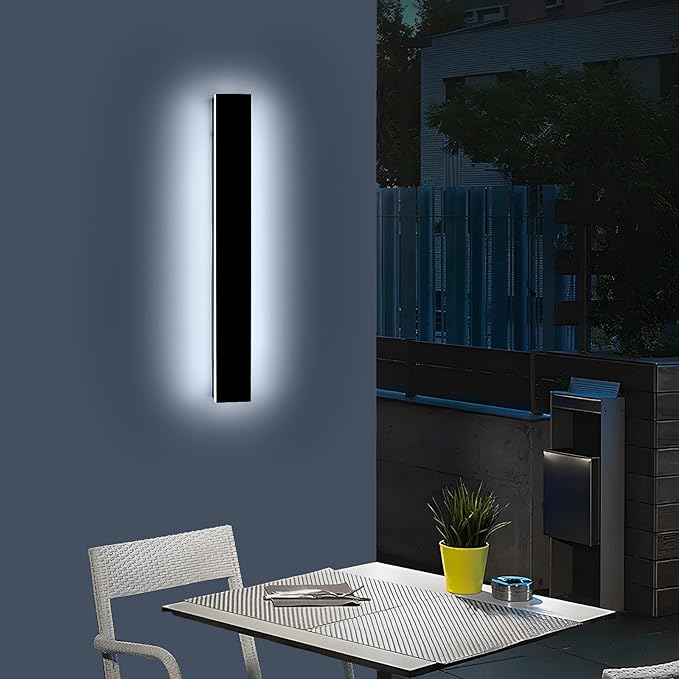 23.6inch Modern Outdoor Wall Light, Black Linear Long LED Wall Sconce, 6000K Cold White, 24W, IP65 Waterproof, Exterior Garage Lighting Fixture for Porch, Patio, Yard, House, Garden