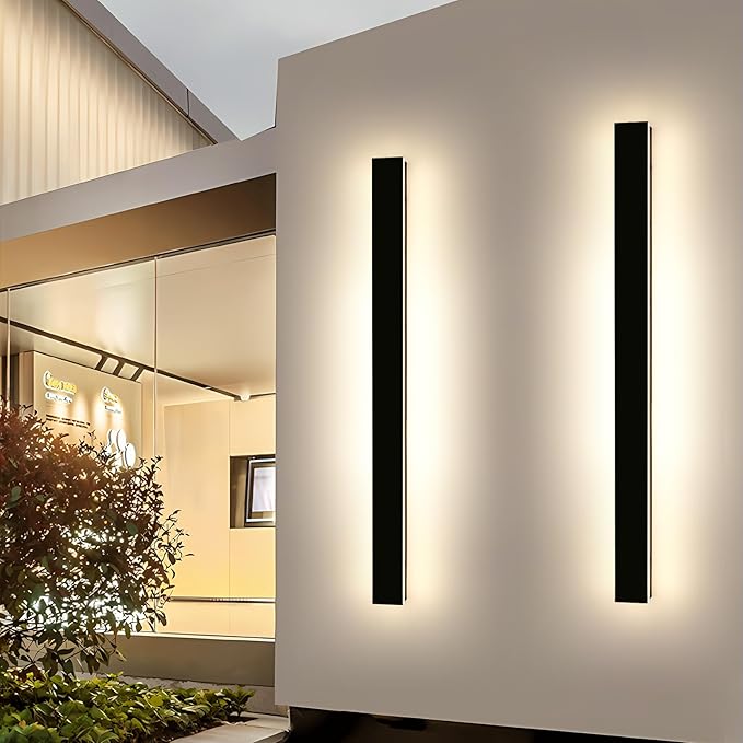 Mikeru 57inch Long LED Wall Light Fixtures, 10%-100% Dimmable Black Exterior Wall Sconces, 3000k-6000k Acrylic Invisible Exterior Wall Light for Porch Modern Outdoor Wall Mount Lighting