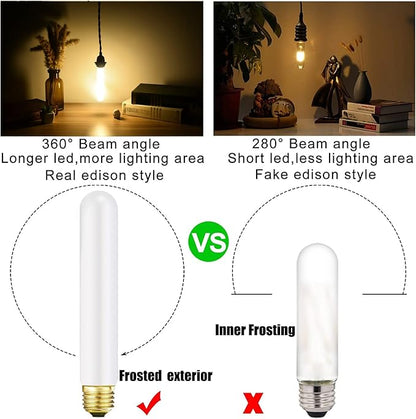 T10 LED Light Bulb 7.3inch E26 Base Matt Opal Porcelain Warm White 2700K Dimmable Edison 6W Led Tubular Bulb,600LM,60 Watt Equivalent,Outside Frosted Glass,for Cabinet Display Cabinet etc,4 Pack.