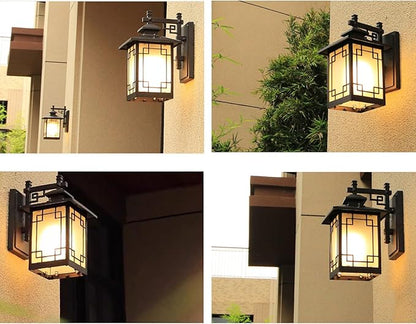 Japanese Style Black Square Simple Wall Lantern Frosted Glass lampshade Outdoor Wall Light IP65 Waterproof and dustproof Wall Lamp for Courtyard Front Doors Sconce Light