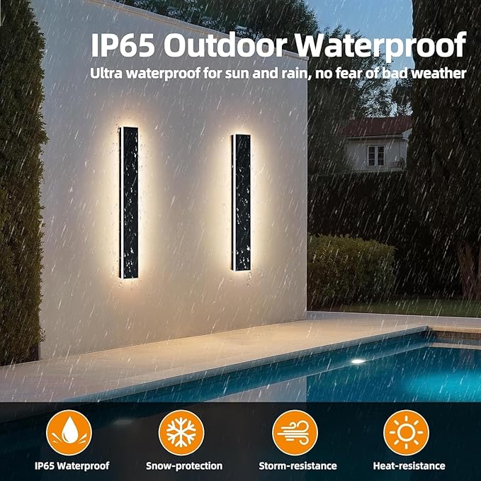 Upgrade Widened 2 Pack Long LED Outdoor Wall Light, 31.4inch Black Modern Wall Sconces, 31W, 3000K Warm White, IP65 Waterproof Front Porch Lighting Fixture for Patio, Garage, Entryway, Fence