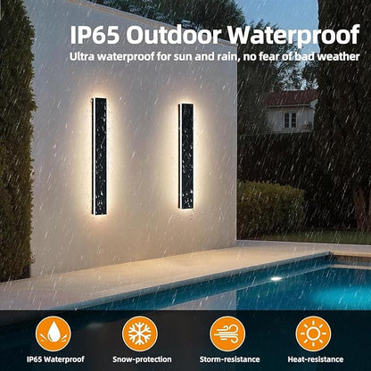Upgrade Widened 2 Pack Long LED Outdoor Wall Light, 31.4inch Black Modern Wall Sconces, 31W, 3000K Warm White, IP65 Waterproof Front Porch Lighting Fixture for Patio, Garage, Entryway, Fence