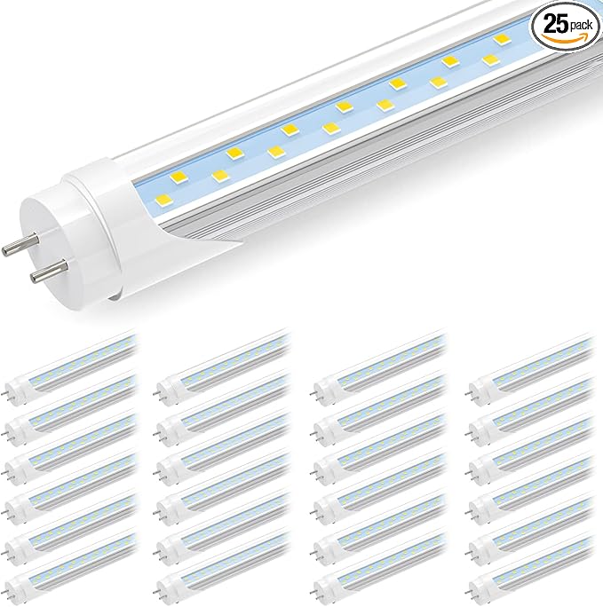JESLED 4FT LED T8 Type A+B Tube Lights, 24W(65W Equivalent), 3200LM, 6000K, Single or Double End Powered, Plug and Play or Ballast Bypass, 4 Foot T10 T12 Fluorescent Bulbs Replacement, Clear(25-Pack)