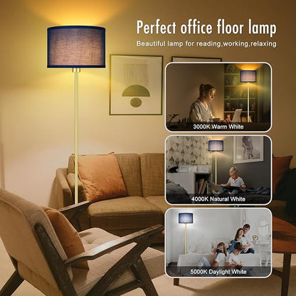 Floor Lamp Blue, Standing Lamp, 58" Tall Floor Lamp with Lampshade, Foot Pedal Switch, Modern Simple Floor Lamps for Living Room/Bedroom/Den/Classroom, Gold Lamp for Boys' Gift(Without Bulb)