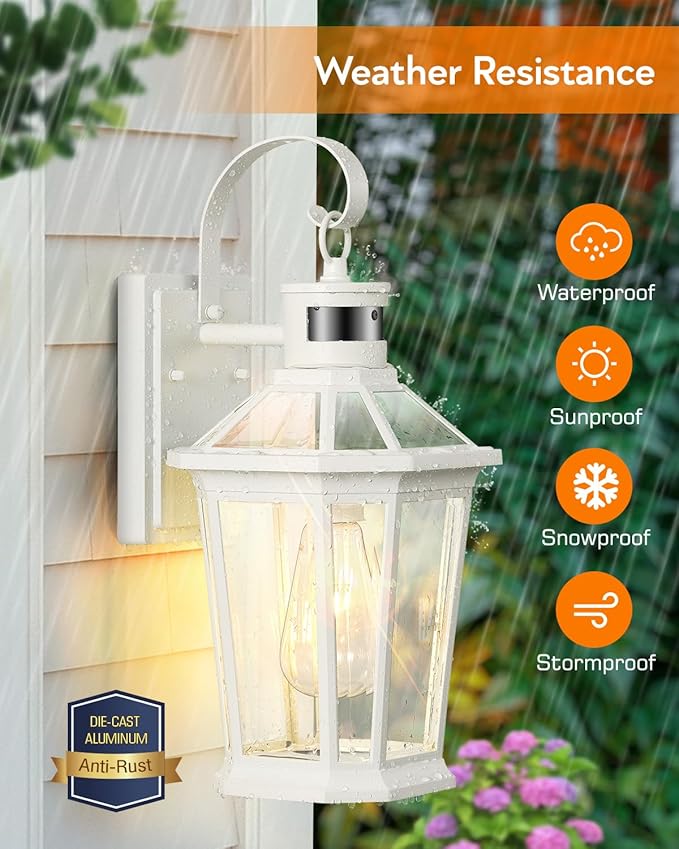 VIANIS Outdoor Wall Lantern with Motion Sensor, Dusk to Dawn Exterior Light Fixtures Wall Mount, Modern White Outside Front Porch Light, Anti-Rust 100 Percent Aluminum Outdoor Wall Sconce for Garage