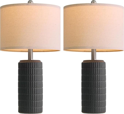 PoKat 23" Matte-Textured Ceramic Table Lamps Set of 2 for Bedroom, Stone-Like Modern Bedside Lamps for Night Stands, Farmhouse Nightstand Table Lamps Decor for Living Room End Table Black