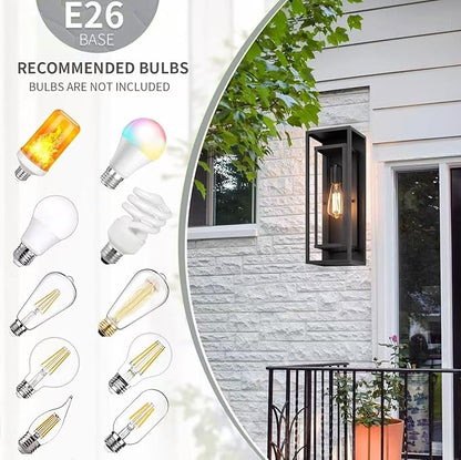 8Pack 18inch Outdoor Wall Light Fixtures,Exterior Waterproof Lanterns,Porch Sconces Wall Mounted Lighting with E26 Sockets & Glass Shades,Modern Matte Black Wall Lamps for Patio Front Door Entryway