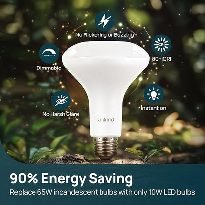 Linkind BR30 LED Flood Light Bulbs Indoor, 65W Equivalent Dimmable LED Recessed Bulbs, 10W 850 Lumens, 5000K Daylight E26 Base, Recessed Can Light Bulb for Bedroom Dining Room Bathroom, 6 Packs