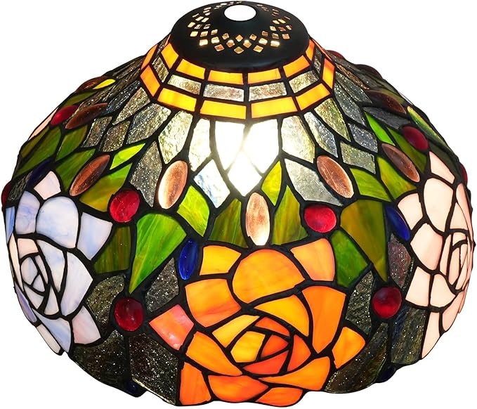 Tiffany Style Lamp Shade, 12 Inch Black Roses Stained Glass Lamp Shade Replacement Vintage Lamp Cover Accessories Fit for Table Lamp Pendant Light Ceiling Light