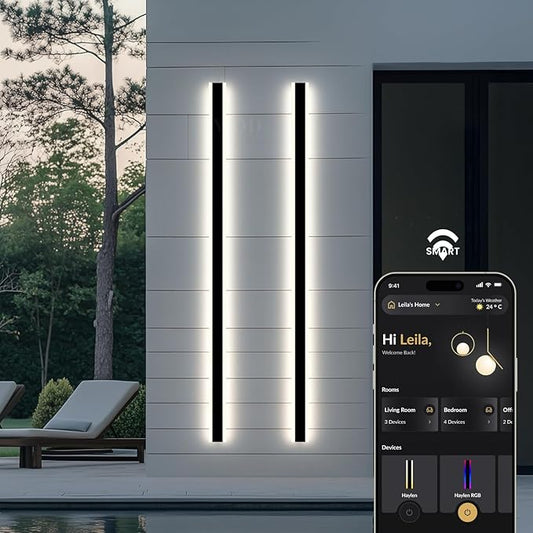 𝗠𝗢𝗗 𝗟𝗜𝗚𝗛𝗧𝗜𝗡𝗚 Waterproof Outdoor Wall Light with Smart Home App, Wi-Fi/Bluetooth, Adjust 3000K-6000K & Brightness, LED Long Porch Lights with App Control, 1-Pack (79" | Smart Home)