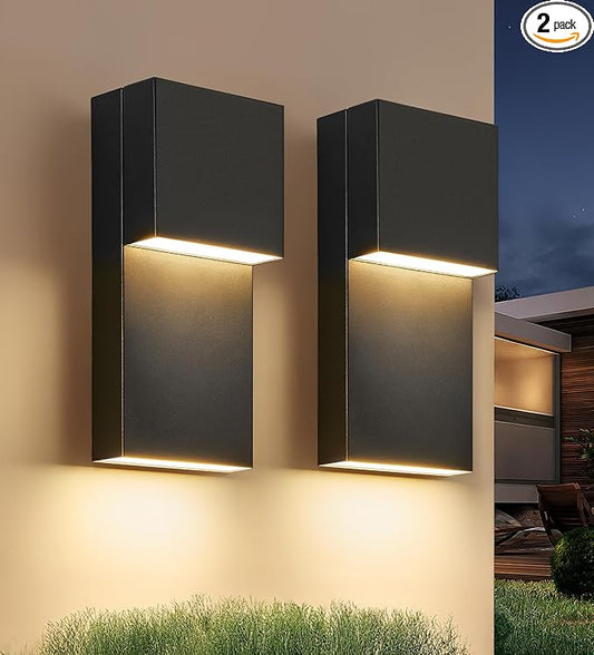 tewei Modern LED Outdoor Wall Sconce 20W Exterior Lighting Fixtures, Black Outside Lights for House Integrated LED Outdoor Wall Mount Lights for Front Porch Garage, Warm White 3000K, 2 Pack