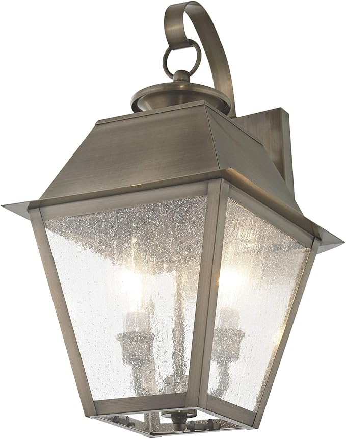Livex Lighting 2165-29 Transitional Three Light Outdoor Wall Lantern from Mansfield Collection in Pwt, Nckl, B/S, Slvr. Finish, Vintage Pewter