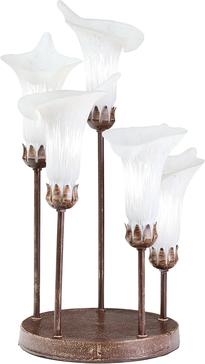 RIVER OF GOODS 19.5" H Calla Lily Bronze Base with White Glass Bell Shades Candlestick Table Lamp