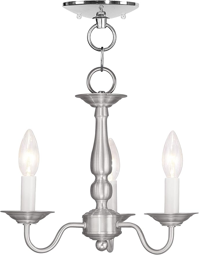 Livex Lighting 5009-91 Williamsburgh 3-Light Convertible Hanging Lantern/Ceiling Mount, Brushed Nickel