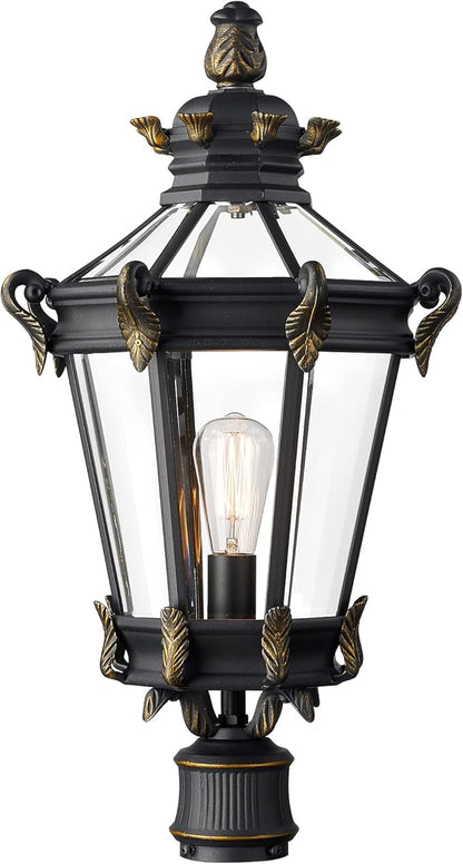 Emliviar Large Outdoor Post Lamp, 26 Inch Vintage Exterior Pole Lantern for House Patio, Black Finish with Clear Glass Shade, XE267P BG
