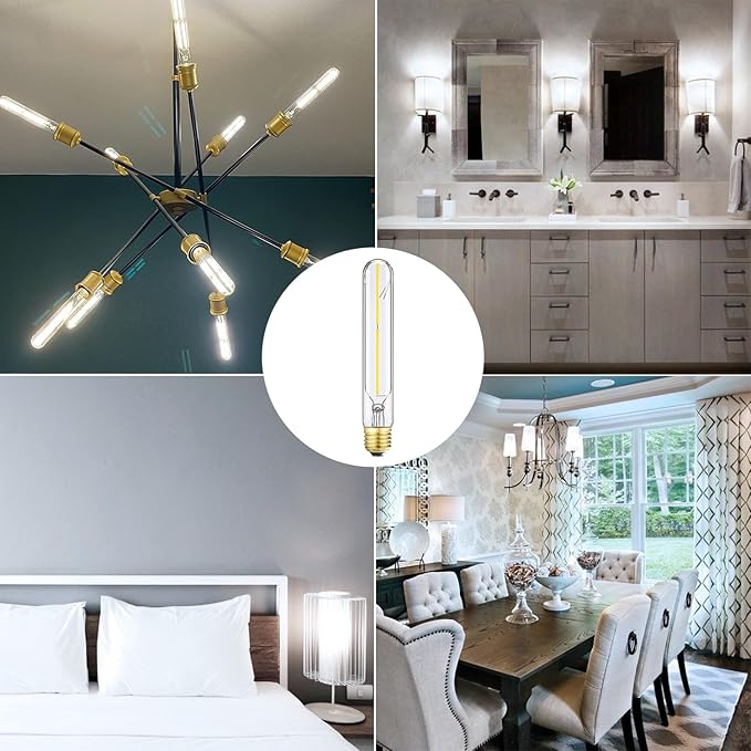 T10 LED Bulb 4W Equal E26 LED Bulb 40 Watt dimmable Neutral White 4000K E26 Edison Bulb AC120V 400lm Tubular Light Bulb T9 for Rustic Pendant,Island,Chandeliers,Wall sconces Pack of 4
