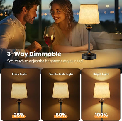 NIORSUN Portables Cordless Table Lamp,Flaxen Fabric Shade Battery Operated Lamp,5200mAh Bedside Table Lamp with Warm White,3 Way Dimmable Touch Desk Lamp for Living Room Bedroom Restaurant (Black)