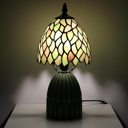 Tiffany Lamp Stained Glass Mushroom Table Lamps 6X6X12.5 Inch Brownish Green Leafage Style Small Night Light Ceramic Base Mini Accent Desk Light Suitable for Bedside Table Bedroom Children Room
