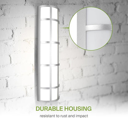 ASD 24 Inch LED Outdoor Wall Mount Light Fixture with Grid - Brushed Nickel Modern Wall Sconce - 25W 120-277V 3000K 4000K 5000K Adjustable - Dimmable Exterior Lights - Front Door, Patio - ETL
