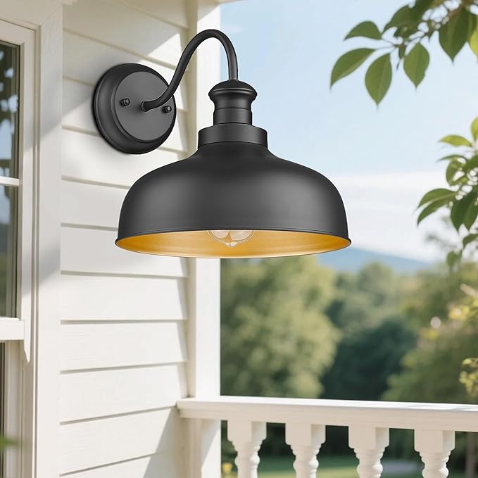 Black Outdoor Barn Light for Farmhouse, Anti-Rust 2 Pack 11.5 Inch Dome Exterior Wall Mount Lights Fixture ,Weather Resistant Outdoor Wall Sconce Lighting for Porch, Garage, Patio, Entryway (Black)