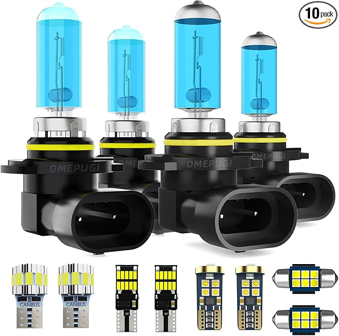 HeadLights Bulbs Compatible With Honda Civic 2005 2007-2011 Light Bulb Halogen,9005 High Beam + 9006 Low Beams + Interior Bulbs Package + T10 License Plate Lights combo,Plug N Play,Pack of 12