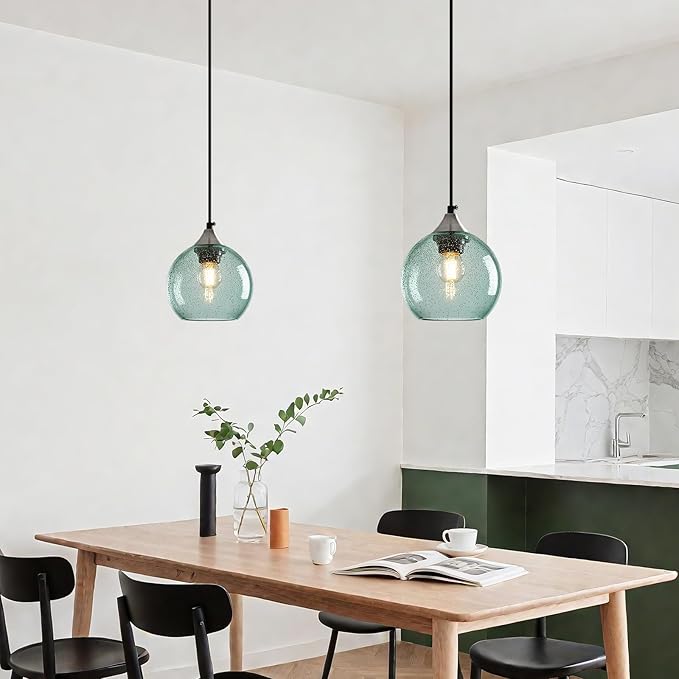 Light Green Glass Pendant Lights Kitchen Island Globe Pendant Light Fixtures Modern Pendant Lighting for Bedroom Living Dining Room Light Fixture (5.9 in, 1 Pack)