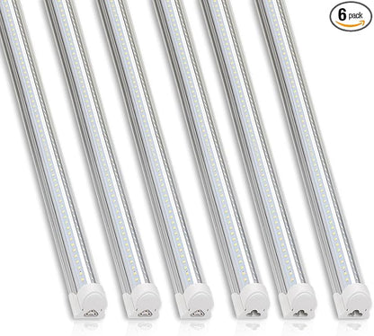 Barrina T8 LED Shop Light, 6FT 60W 8500LM 5000K, Clear Cover Linkable Garage Lights, V-Shape LED Light Fixture, Shop Lights for Garage, Warehouse, Workshop, Basement, ETL Listed, 6 Packs