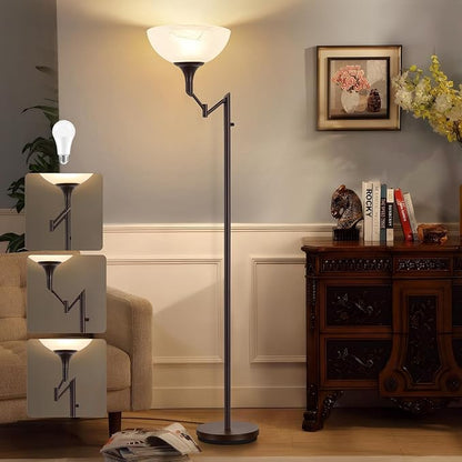 Floor Lamps for Living Room Bronze, 71" Tall Standing Lamp with Glass Shade, Vintage Floor Lamp with 350°Adjustable Swing Arm Lamp, Pole lamp for Bedroom, Living Room, Office, Bulbs Included