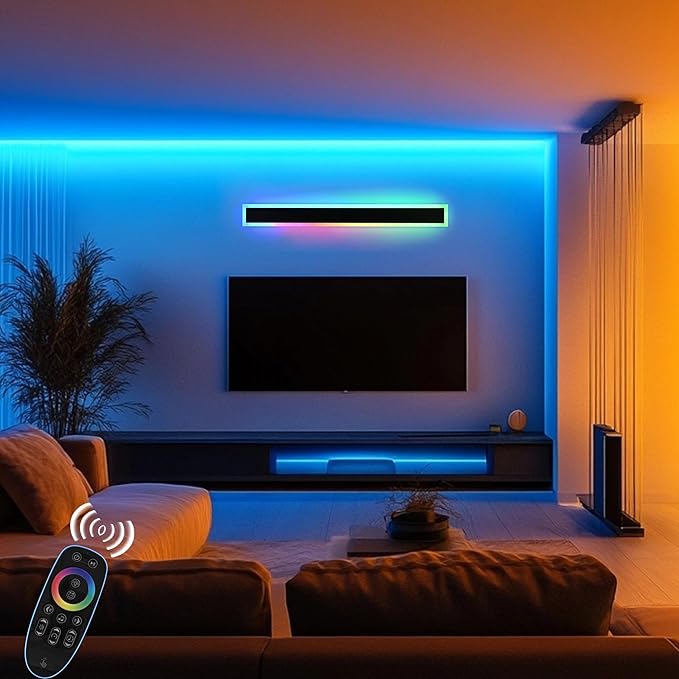BONLICHT 1 Pack 48inch Long Outdoor RGB Modern LED Wall Light IP65 Waterproof Linear Exterior Lighting Fixture Wall Mount with Remote Control, Rectangular Black Wall Sconce for Garage Front Door