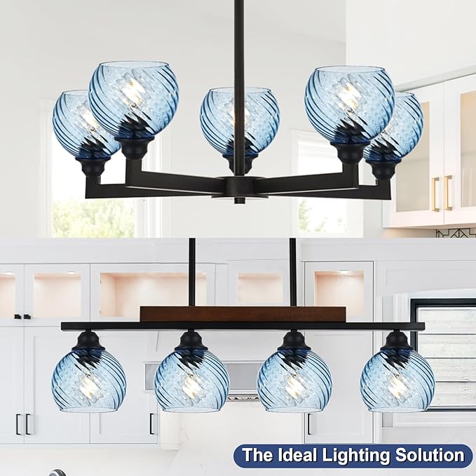 3-Pack Blue Ripple Glass Globe Cover for Ceiling Fixture Replacement, E26 Base 1-5/8 Inch Fitter, Globe Cover for Ceiling Wall Fixtures Lamp Posts or Streetlights
