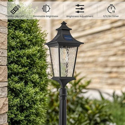47.3 Inch Black Solar Lamp Posts Outdoor Waterproof Aluminum Solar Pole Lights with Water Ripple Glass Dusk to Dawn Outdoor Post Lights Hard Wired Include Remote Control and LED Bulb