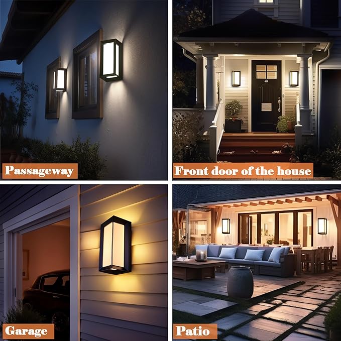 Black Modern Wall Mount Lights, IP65 Aluminum Outdoor Porch Light, 12W 3000K-6000K, 2 Pack Exterior Wall Sconces for House, Backyard, Hallway