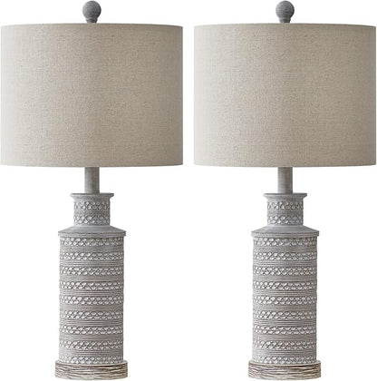 BOBOMOMO 24.5" Farmhouse Rustic Retro 24.5'' Table Lamp Set of 2 for Bedroom Living Room Traditional Nightstand End Table Lamps