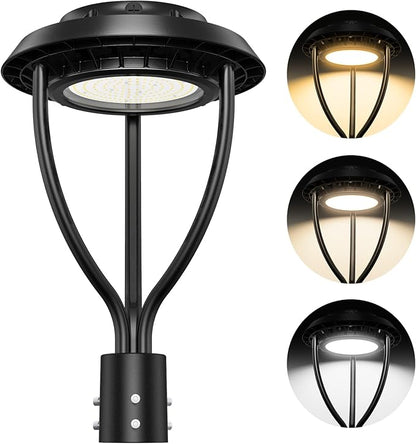 80W LED Post Top Light with Photocell, 80W 60W 48W Adjustable, 8400LM Adjustable CCT 3000/4000/5000K Outdoor Pole Lights, IP65 Waterproof Commercial LED Post Light Fixture Area Light ETL DLC Listed