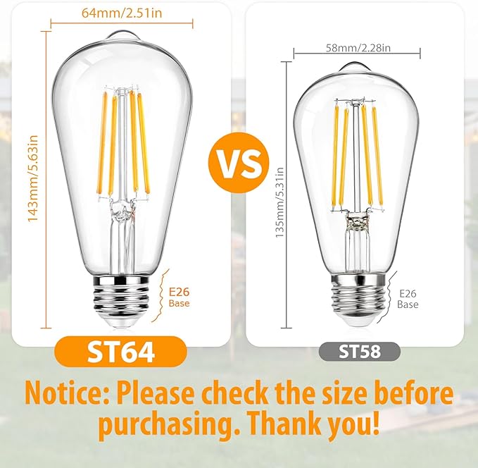 12Packs ST64 Large Vintage LED Edison Bulbs, 60W Equivalent 7W, 800Lumens, Dimmable Antique LED Filament, 2700K Warm White, E26 Medium Base Light Bulbs High Brightness Clear Glass for Bedroom Office