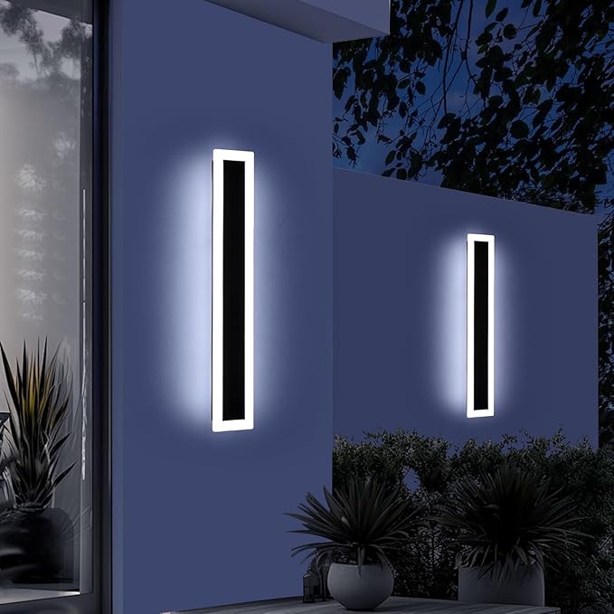 Upgrade Widened 2 Pack LED Outdoor Wall Sconce, 39.3inch Modern Minimalist Wall Mount Lights, 3 Color 3000K/4500K/6000K, 36W, IP65 Waterproof, Outside Lighting Fixture for Courtyard, Balcony, Patio