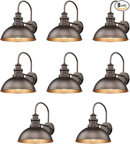 Outdoor Barn Lights, Farmhouse Outdoor Wall Sconces, Rustic Exterior Wall Mount Lights, Vintage Industrial Exterior Lighting Fixture for Porch,Garage,Patio, Fit E26 Socket(Oil-Rubbed Bronze, 8 Pack)