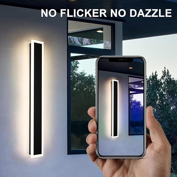 MELUCEE Long Outdoor Wall Lights Exterior 2 Pack 24in Dimmable LED Wall Lights Linear Outdoor Wall Sconce IP65 Waterproof, LED Linear Exterior Lights for Patio Garden Garage Front Door, 3000K-6000K