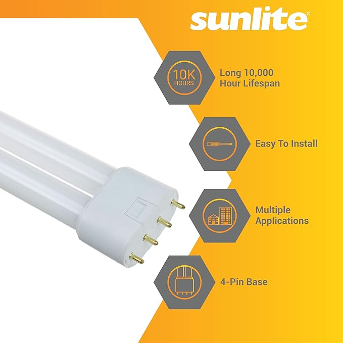 Sunlite FT40DL/850/RS Twin Tube Compact Fluorescent Lamp, FT 4-Pin, 40 Watts, 3150 Lumens, 5000K Daylight, 4-Pin (2G11) Base, ROHS Compliant, 10 Pack
