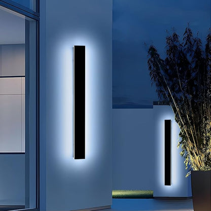 2 Pack 47.2inch Long Linear Outdoor Wall Light, 6000K Cold White Modern Wall Mounted Sconce, IP65 Waterproof, 42W, Black Exterior Lighting Fixture for Garage, Patio, Porch, Garden