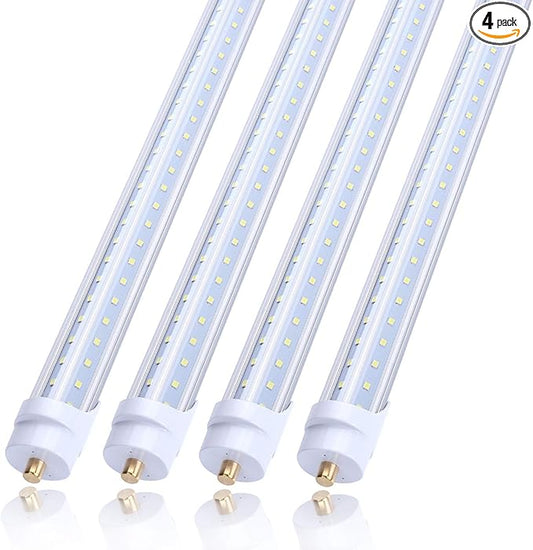 T8 V Shaped 8FT LED Tube Light,Need Bypass Ballast,65W Single Pin FA8 Base, 7800LM, 5000K Daylight White 8 Foot (Replace150W Fluorescent Bulbs),Dual-Ended Power AC 85-277V 4 Pack …