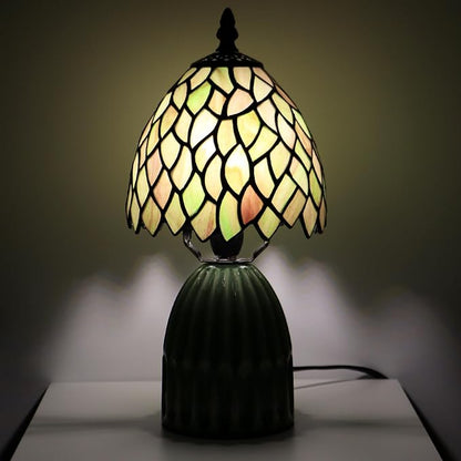 Tiffany Lamp Stained Glass Mushroom Table Lamps 6X6X12.5 Inch Brownish Green Leafage Style Small Night Light Ceramic Base Mini Accent Desk Light Suitable for Bedside Table Bedroom Children Room