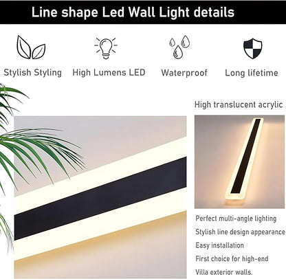 2Pack 47.2inch Long Outdoor Modern LED Wall Light,38W Waterproof IP65 Warm White 110V led Wall Mount Lighting Fixture Rectangular Black Wall Lights Elegant Frosted White Acrylic Anti Rust.