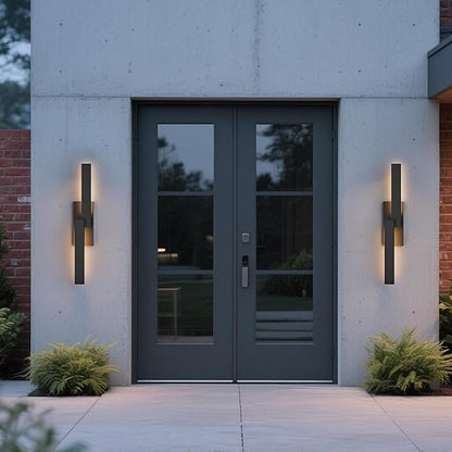 LamQee 31.5" Aluminum Long Outdoor Wall Lights, 3000K 1000LM 20W Integrated LED, Black Modern Exterior Lighting Fixtures IP65 Waterproof Contemporary Outside Sconce for House Porch Patio Garage Door