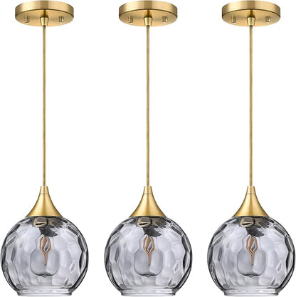 Doraimi Lighting 6.25" Gray Glass Pendant Light 3 Pack Pendant Ceiling Light Fixtures Gold Finish Modern Farmhouse Dinning Over Sink Adjustable Height Cord