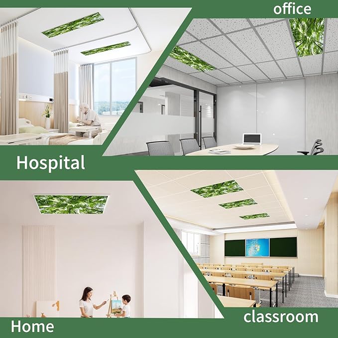 2pcs Fluorescent Light Covers - Light Covers for Ceiling Lights Classroom, Magnetic Light Filters for Office, Hospitals, Home 4 x 2 Feet (forest)