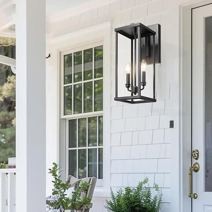 Bestshared Outdoor Wall Sconce Lights, 20 Inch Tall Exterior Wall Lighting Fixtures with Clear Glass, Anti-Rust Modern Black Outside Lantern Lamp for House Front Porch Patio(Black,20 in Height-2PACK)