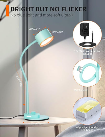 Desk Lamp, Fully Dimmable Bedside Reading Lamp with USB C + A Charging Ports, 5 Colors, Simple to Operate, Eye Care Metal Table Lamp Efficient Desk Lamps for Home Office College Dorm Room